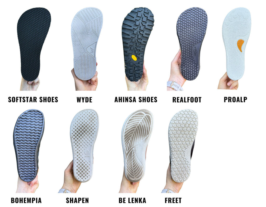 Comparison of sole shapes of different wide and extra wide barefoot brands
