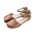 Brown Mary Jane ballet flats with ankle strap